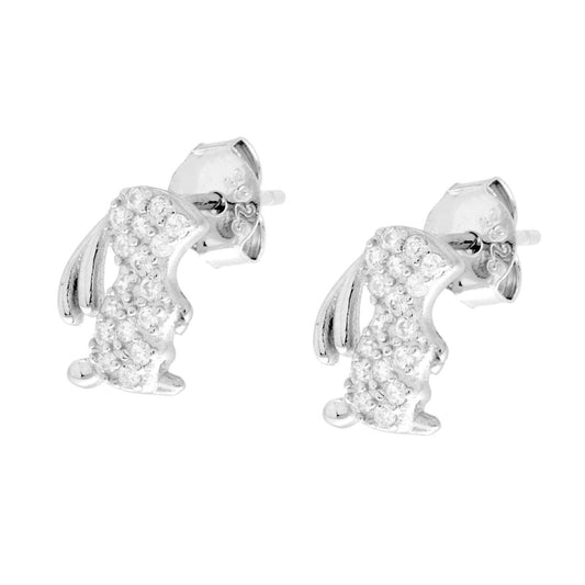 Ohrstecker Hase mit weißen Cubic-Zirkonien in Silber 925, rhodiniert - MeinSchmuckShop
