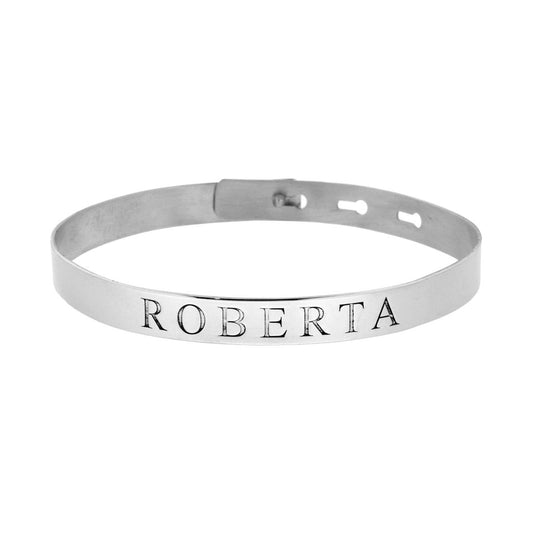 7 mm glattes Schiava-Armband mit dem eingravierten Namen ROBERTA, Schnappverschluss, aus Silber 925, Rhodium-Beschichtung - MeinSchmuckShop