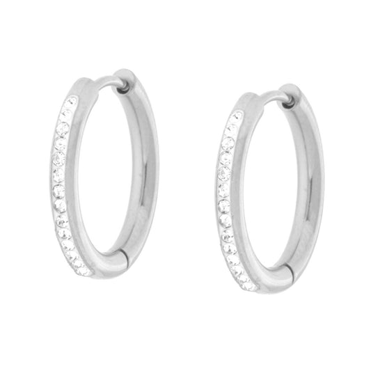 Ohrringe Kreise Ø 17 mm mit weißen Kristallen aus Edelstahl - MeinSchmuckShop