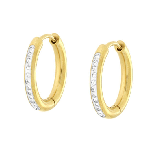 Ohrring aus Edelstahl, goldfarben, Durchmesser 17 mm, mit weißen Kristallen - MeinSchmuckShop