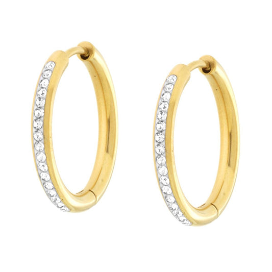 Ohrringe Kreis Ø 21 mm mit weißen Kristallen aus Stahl in Goldfarbe - MeinSchmuckShop