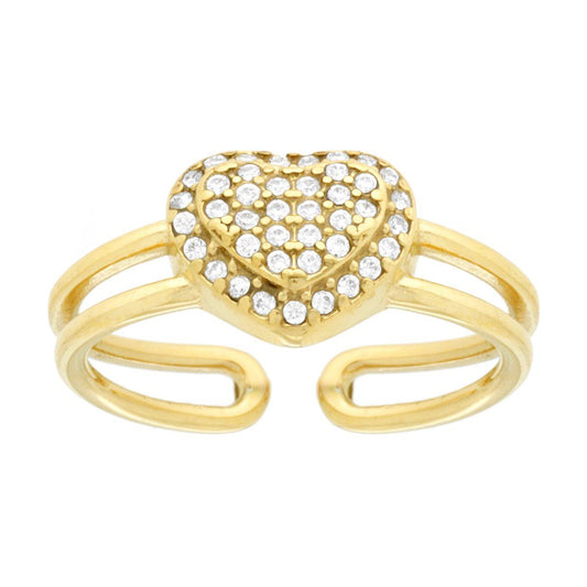 Doppelring mit Herz und weißen Kristallen aus Edelstahl, goldfarben - MeinSchmuckShop