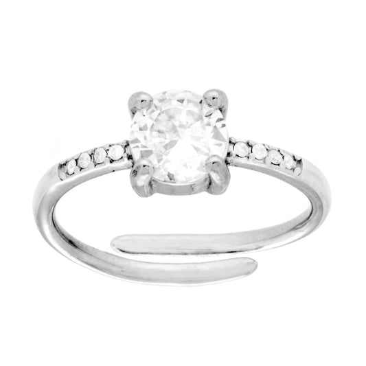 Solitärring mit weißem Kristall 6 mm aus Edelstahl - MeinSchmuckShop