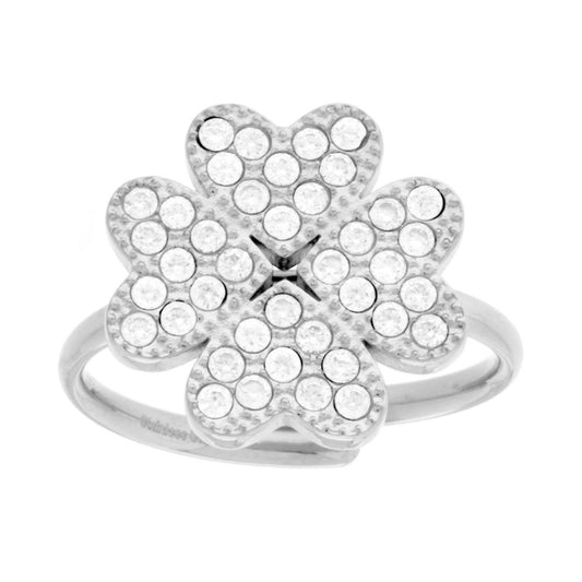 Vierblattkleeblatt-Ring mit Crystal Bianchi aus Edelstahl - MeinSchmuckShop
