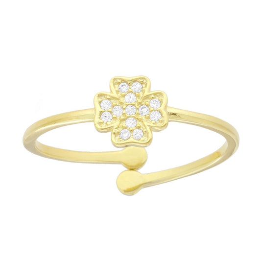 Vierblättriger Ring mit weißen Cubic Zirconia, aus 925er Silber, goldgalvanisiert. - MeinSchmuckShop