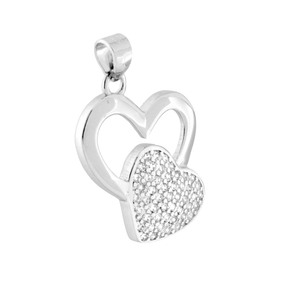 Herzanhänger mit weißen Cubic Zirconia, 925er Silber, rhodiniert - MeinSchmuckShop