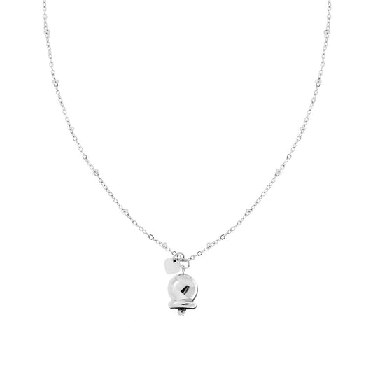 Kette mit diamantgeschnittener feiner Gliederkette, mit Kugeln und hängendem Glöckchen aus Edelstahl. - MeinSchmuckShop
