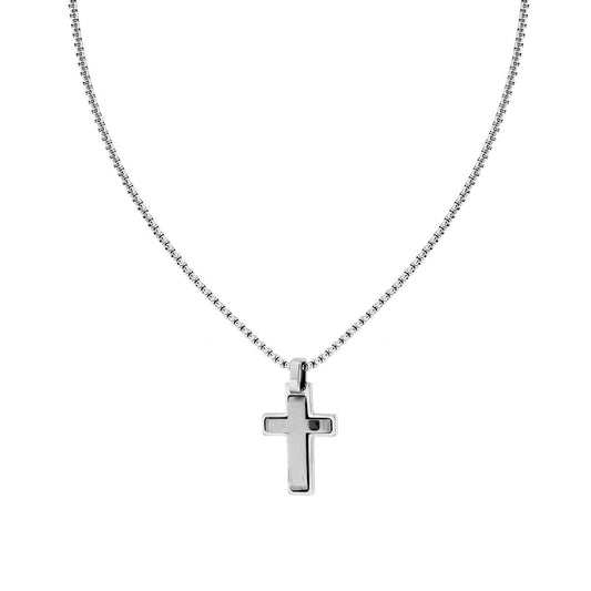 Venezianerkette Rund mit Kreuz und schwarzem Kristall aus Edelstahl - MeinSchmuckShop
