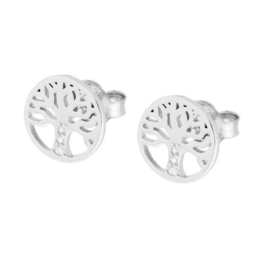 Ohrringe Lebensbaum mit weißen Cubic Zirconia in 925er Silber, rhodiniert - MeinSchmuckShop