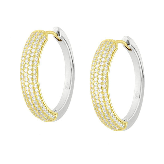 Ohrringe Creolen Creola mit weißen Cubic Zirconia, aus 925er Silber, rhodiniert und vergoldet - MeinSchmuckShop