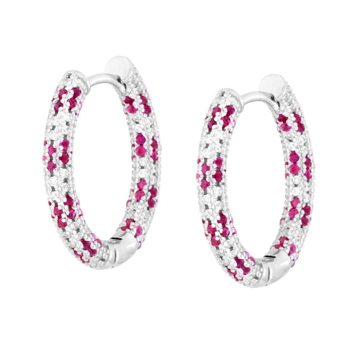 Creolen im Creole-Stil mit Cubic Zirconia Rubinrot und Weiß, aus Silber 925, rhodiniert. - MeinSchmuckShop