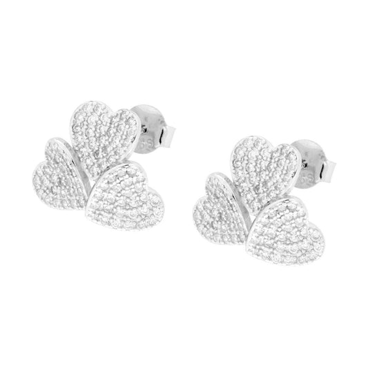 Ohrringe Drei Herzen mit weißen Cubic Zirconia aus Silber 925, rhodiniert - MeinSchmuckShop