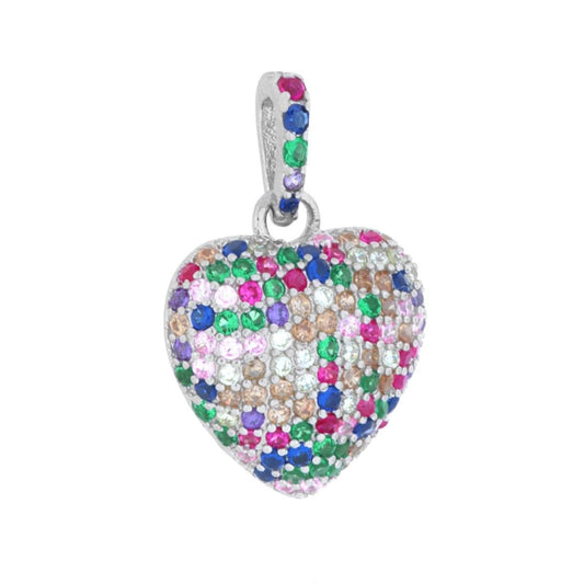 Bombiertes Herz-Anhänger mit multicolor Zirkonia aus 925er Silber, rhodiniert - MeinSchmuckShop