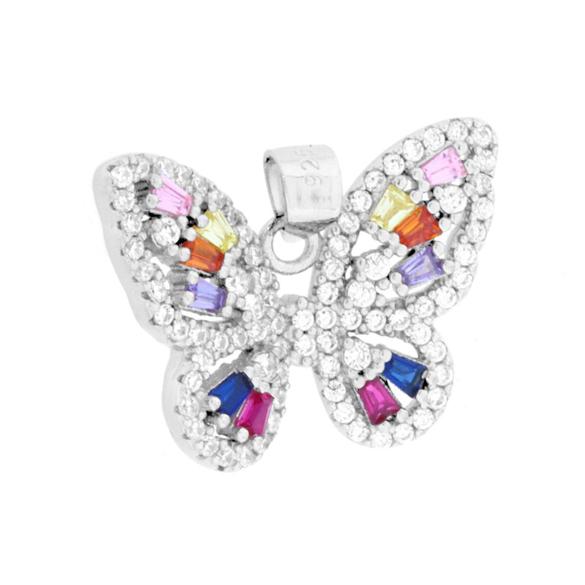 Schmetterlingsanhänger mit mehrfarbigem Cubic Zirconia aus 925er Silber, rhodiniert. - MeinSchmuckShop