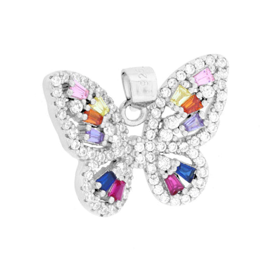 Schmetterlingsanhänger mit mehrfarbigem Cubic Zirconia aus 925er Silber, rhodiniert. - MeinSchmuckShop