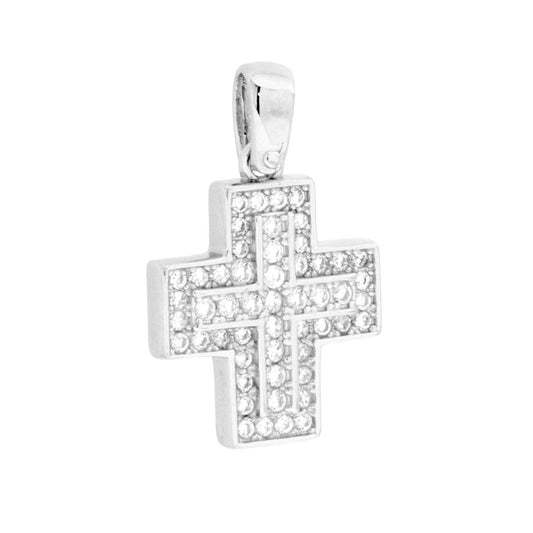 Kreuzanhänger mit weißen Cubic-Zirkonien aus Silber 925, galvanisch rhodiniert. - MeinSchmuckShop