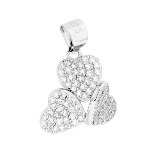 Anhänger drei Herzen mit weißen Cubic Zirconia in 925er Silber rhodiniert - MeinSchmuckShop