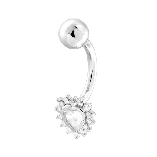 Body Piercing Banana aus Edelstahl mit Herz-Anhänger und weißen Cubic Zirconia, 925er Silber rhodium-beschichtet - MeinSchmuckShop