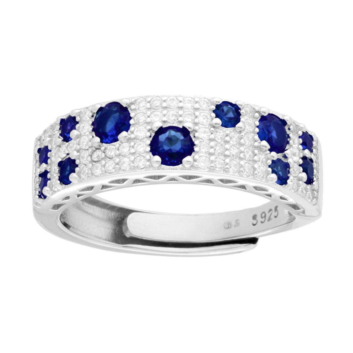 Ringband mit weißen Cubic Zirconia und blauem Saphir aus Silber 925, rhodiniert - MeinSchmuckShop