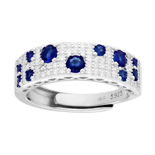 Ringband mit weißen Cubic Zirconia und blauem Saphir aus Silber 925, rhodiniert - MeinSchmuckShop