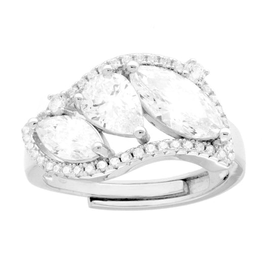 Ring-Trilogie Fantasy Blatt mit Cubic Zirconia, weiße Marquise-Tropfen, aus 925er Silber rhodiniert - MeinSchmuckShop
