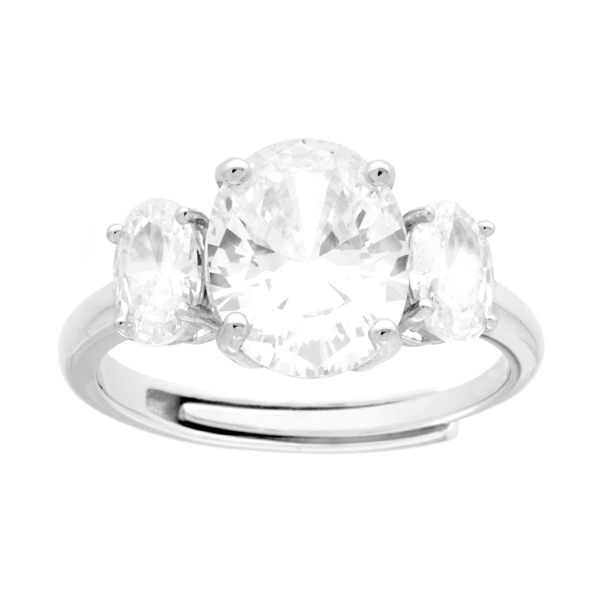 Trilogie-Ring mit weißen ovalen Cubic-Zirkonien, Silber 925, rhodiniert - MeinSchmuckShop