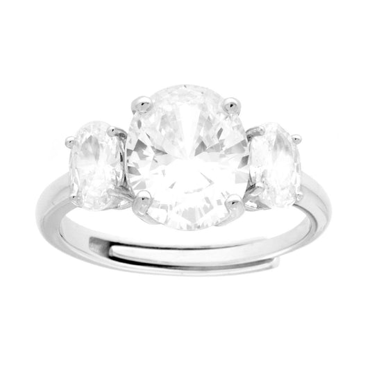 Trilogie-Ring mit weißen ovalen Cubic-Zirkonien, Silber 925, rhodiniert - MeinSchmuckShop