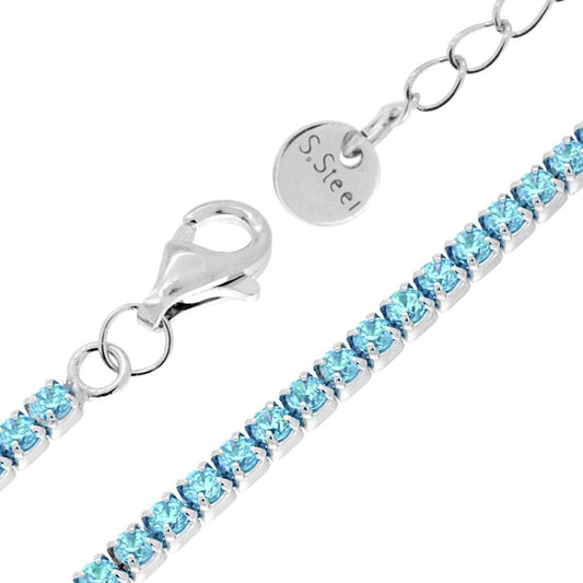 Tennisarmband Griffe Länge 17+5 cm mit Kristall 2 mm Aquamarin aus Edelstahl - MeinSchmuckShop