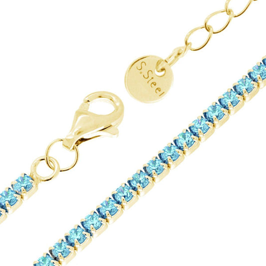 Tennisarmband Griffe cm 17+5 mit Aquamarin-Kristall 2 mm aus Edelstahl goldfarben - MeinSchmuckShop