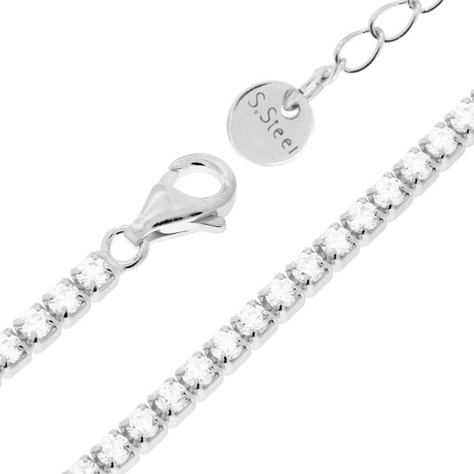 Tennisarmband Griffe 17+5 cm mit 2 mm weißen Kristallen aus Edelstahl - MeinSchmuckShop