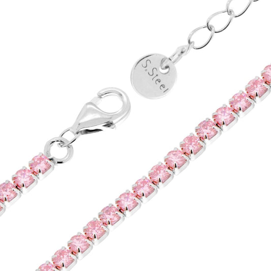 Tennisarmband Griffe cm 17+5 mit rosa Kristall 2 mm aus Edelstahl - MeinSchmuckShop