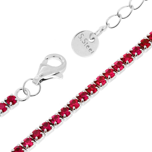 Tennisarmband mit Krappenfassung, 17+5 cm, Kristall 2 mm, Rubinrot, aus Edelstahl - MeinSchmuckShop