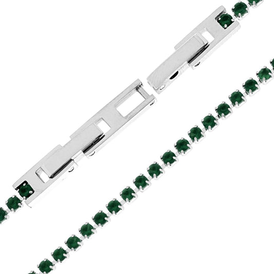 Tennisarmband Griffe cm 19–21 mit Crystal 2 mm Dunkelgrün verstellbar aus Stahl - MeinSchmuckShop