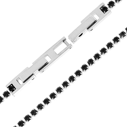 Tennisarmband Krallenfassung cm 19-21 mit Kristall 2 mm Schwarz verstellbar aus Edelstahl - MeinSchmuckShop