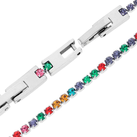 Tennisarmband Griffe 19–21 cm mit Kristall 2 mm Multicolor verstellbar aus Edelstahl - MeinSchmuckShop