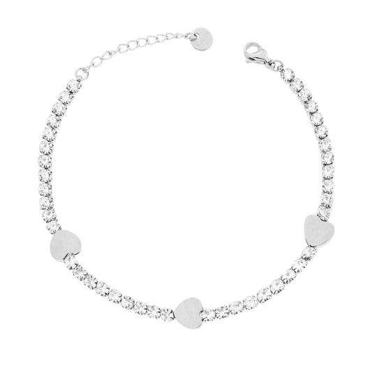 Weißes Tennisarmband mit Kristallen und Herzen aus Edelstahl - MeinSchmuckShop
