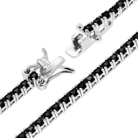 Tennisarmband Griffe 17 cm mit Zirkonen 2 mm, Schwarz, Silber 925 galvanisch rhodiniert - MeinSchmuckShop
