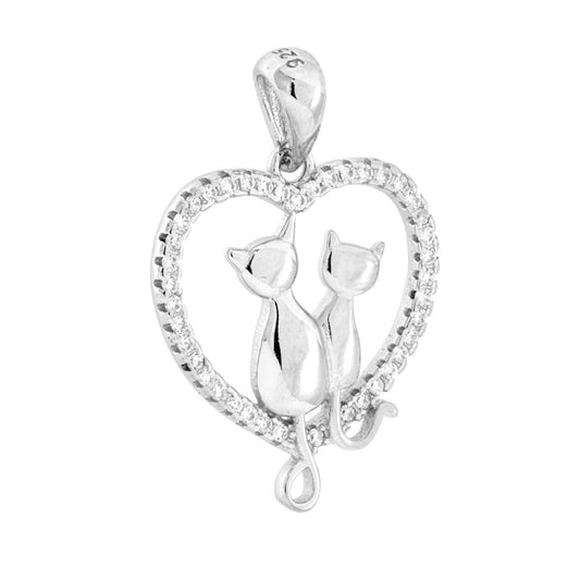 Katzenherz-Anhänger mit weißen Cubic Zirconia in 925er Silber rhodiniert - MeinSchmuckShop