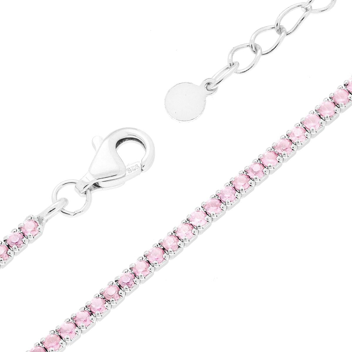 Tennis-Armband 16+3 cm mit Zirkonia Ø 1,5 mm Rosa in Silber 925 Rhodium-Galvanik - MeinSchmuckShop