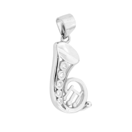 Anhänger Trompete mit weißen Cubic Zirconia, 925er Silber, rhodiniert. - MeinSchmuckShop