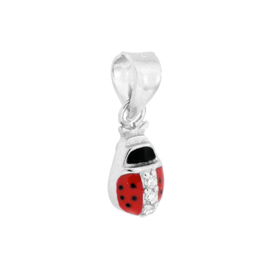 Marienkäferanhänger mit roter Emaille und weißen Cubic Zirconia aus 925er Silber, rhodiniert galvanisch - MeinSchmuckShop