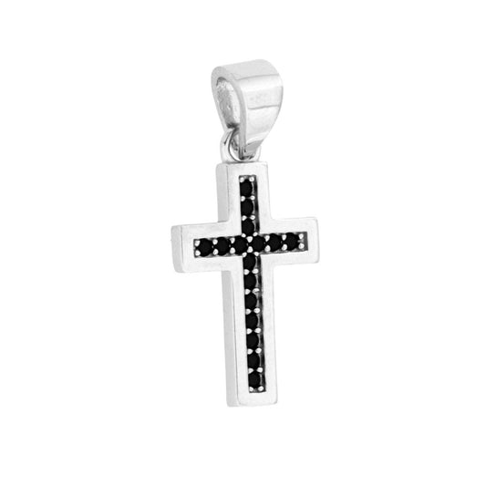 Anhänger Kreuz mit schwarzen Cubic Zirconia aus 925er Silber, rhodiniert - MeinSchmuckShop