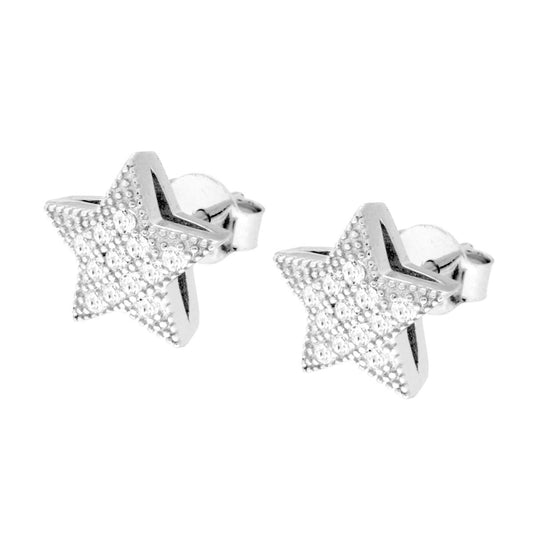 Stern‑Ohrstecker mit weißen Cubic Zirconia aus Silber 925, galvanisch rhodiniert - MeinSchmuckShop