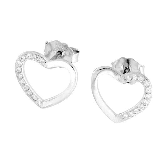 Herz-Ohrringe mit weißen Cubic-Zirkonia aus 925er Sterling-Silber, galvanisch rhodiniert. - MeinSchmuckShop