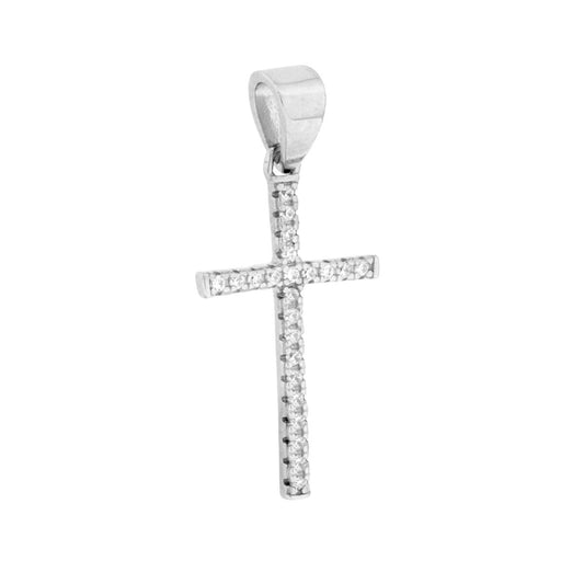 Kreuzanhänger mit weißen Cubic Zirconia, Silber 925, galvanisch rhodiniert. - MeinSchmuckShop