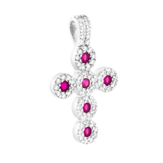 Kreuzanhänger mit Cubic Zirconia Rubinrot in 925er Sterlingsilber, rhodiniert - MeinSchmuckShop