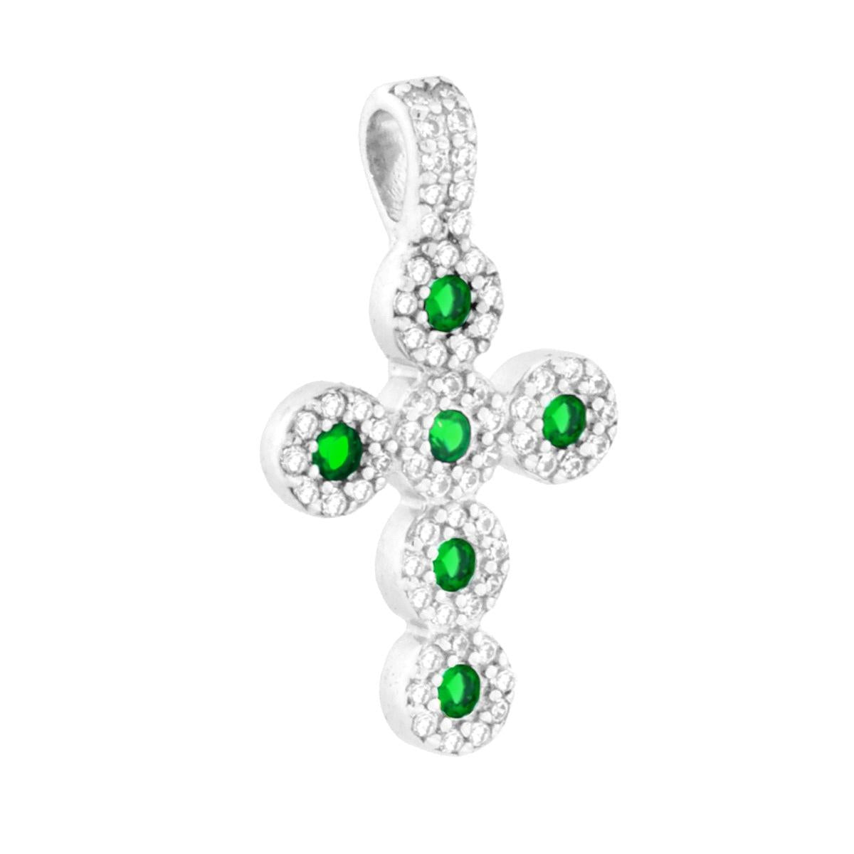 Kreuzanhänger mit grünem Cubic Zirconia (Smaragdgrün) in 925er Silber, rhodiniert. - MeinSchmuckShop