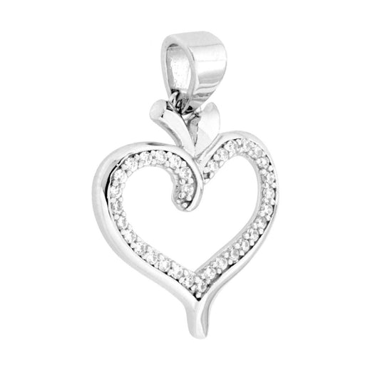 Herzanhänger mit weißen Cubic-Zirconia aus 925er Silber, rhodiniert - MeinSchmuckShop