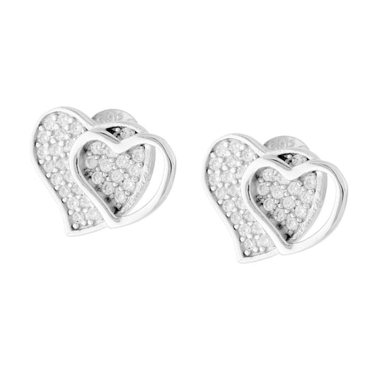 Herz-Ohrringe mit weißen Cubic Zirconia aus 925er Silber, rhodiniert galvanisch - MeinSchmuckShop
