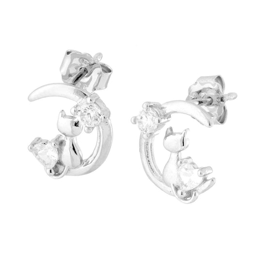 Ohrringe Mondkatze mit weißen Cubic Zirconia aus 925er Silber – galvanisch rhodiniert. - MeinSchmuckShop